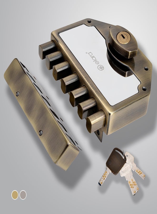 إلارا قفل باب Elara Deadbolt Septabolt 2CK، قفل حافة، مزلاج للمنزل، أقفال أبواب للباب الرئيسي مع 4 مفاتيح نحاسية قابلة للعكس (عتيق، EDL-15، Septabolt، مفتاح فائق) - Image 1